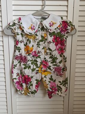 Vintage Little Wishes Floral Cotton Bubble Romper Baby Girl Size 6/9M